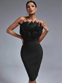 Sexy Black Bandage Party Dress with Feather Detail Luxurious Weddings