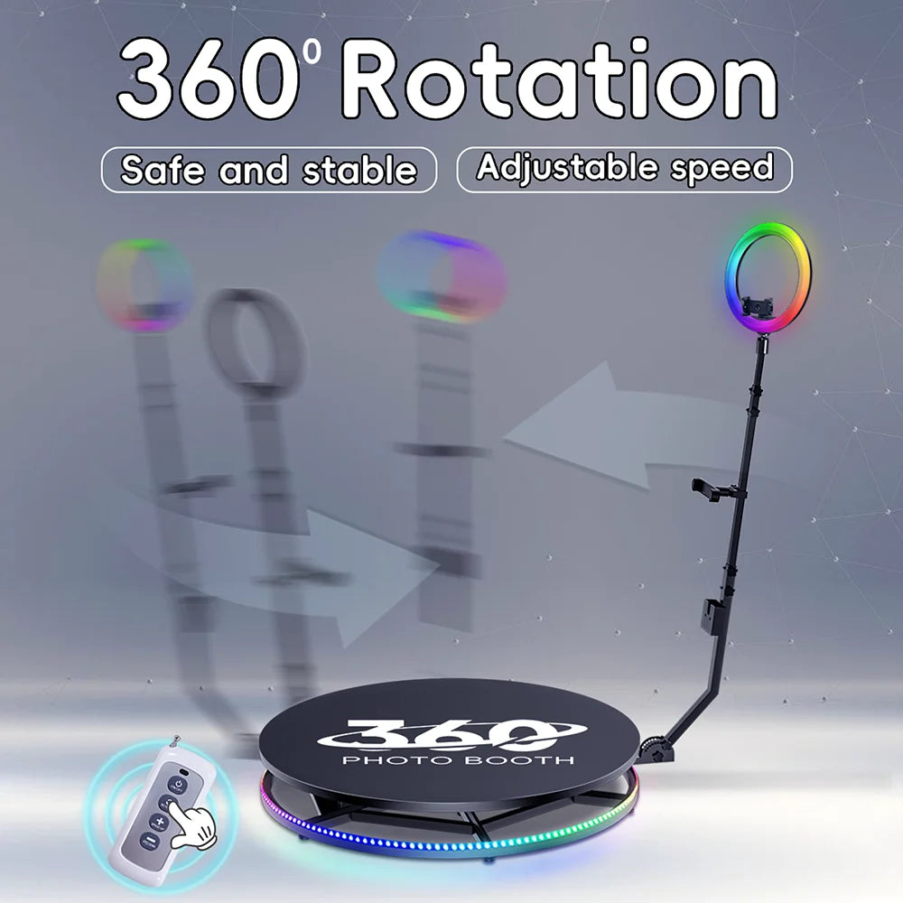 a photo booth with a rotating light and a remote control