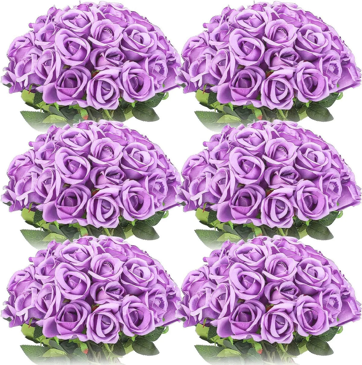 a bunch of purple roses sitting next to each other