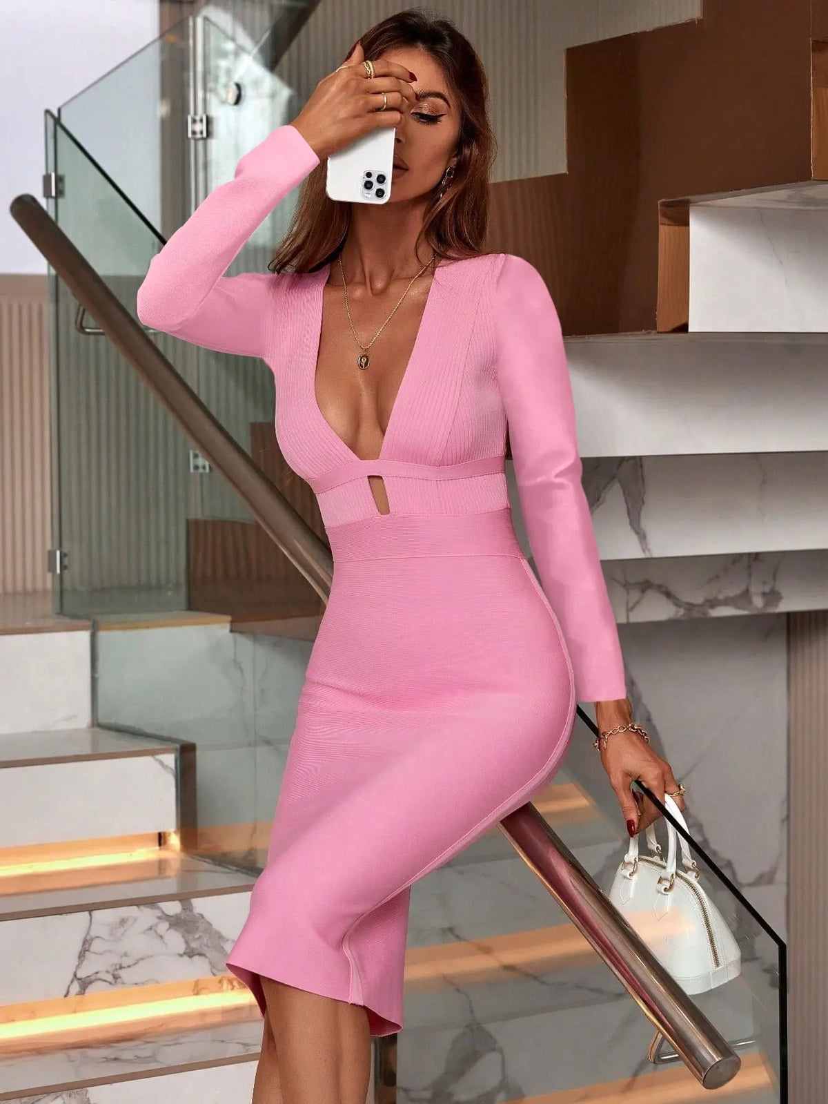 Long Sleeved Bandage Bodycon Dress dresses Luxurious Weddings