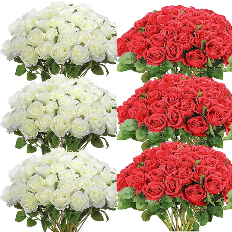 50 Silk Red Roses - Perfect for Weddings, Parties, and Home Decor Centerpieces Luxurious Weddings
