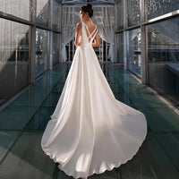 Satin A Line Criss-Cross Wedding Dress Wedding Dress Luxurious Weddings