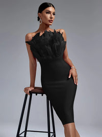 Sexy Black Bandage Party Dress with Feather Detail Luxurious Weddings