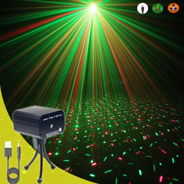 a green and red laser light with a black background