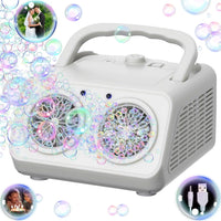 a white portable speaker with bubbles around it