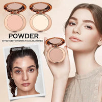 Charlotte Tilbury facial oil control powder concealer bronzer, showcasing before and after results for flawless coverage.