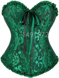 a green corset with a bow tie