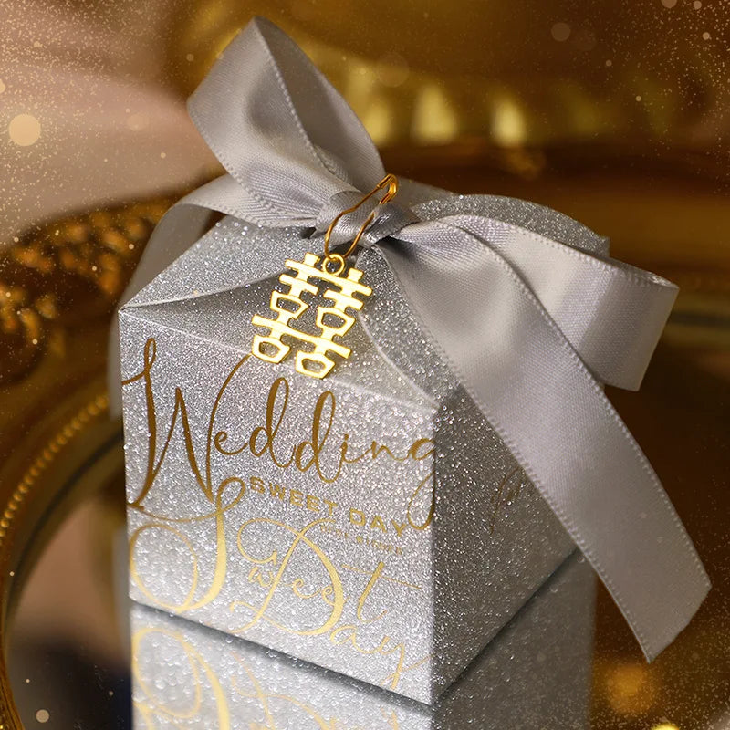 High-End Wedding Candy Box with Pearl Ribbon Bow Luxurious Weddings