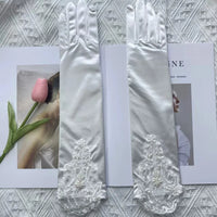 Elegant Lace Satin Bridal Gloves gloves Luxurious Weddings