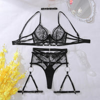 Luxury lace intimate women's ethical underwear set featuring a black lace bra and thong, perfect for lingerie in NZ.