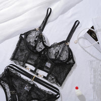 Luxury Lace Two-Piece Erotic Lingerie Set in black, featuring exquisite lace detail and soft fabric for comfort.