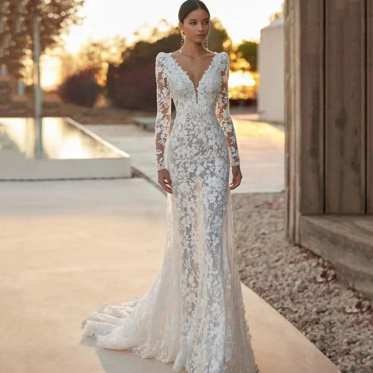 Lace Boho Wedding Dresses Mermaid Illusion Bridal Dress Wedding Dress Luxurious Weddings