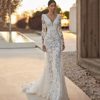 Lace Boho Wedding Dresses Mermaid Illusion Bridal Dress Wedding Dress Luxurious Weddings