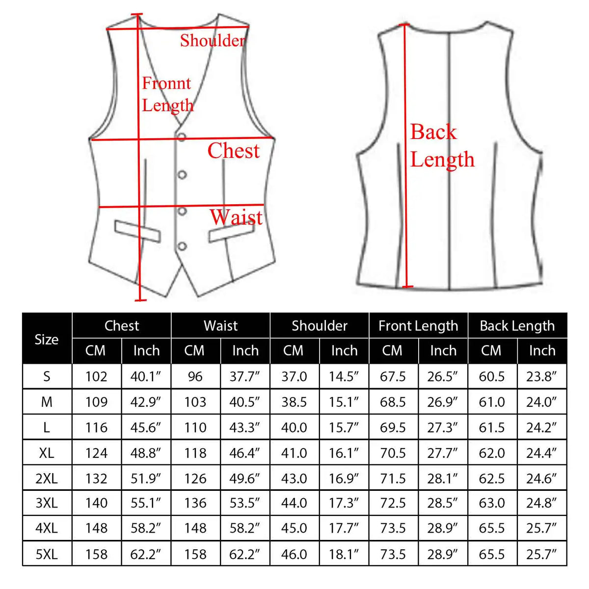 a women's vest size guide for a vest