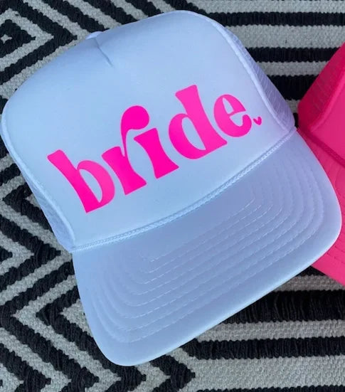 Hot Pink Bride Squad Trucker Hat - Bachelorette Fun Hats Luxurious Weddings