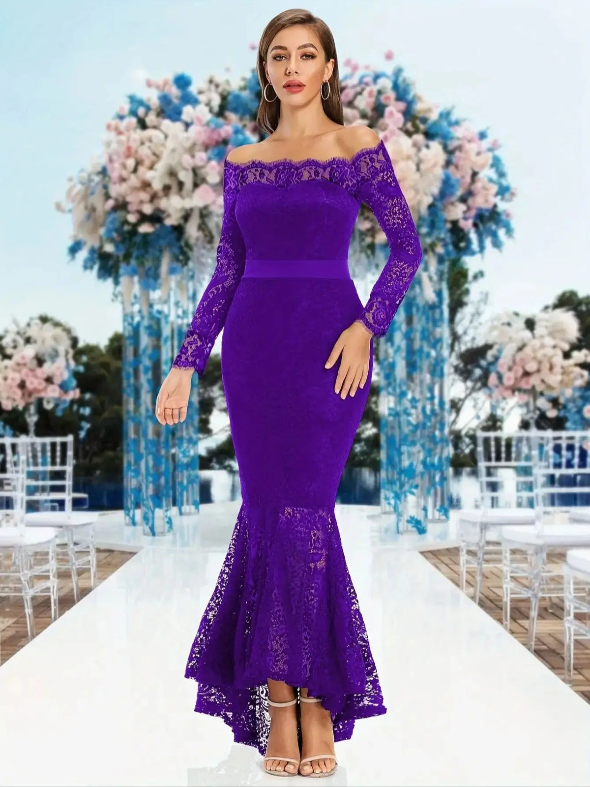 Purple Bodycon Lace Frill Maxi Evening Dress Dresses Luxurious Weddings