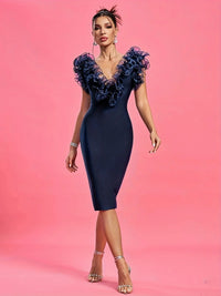 Blue Ruffle Neck Evening Dress Dresses Luxurious Weddings