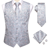 Elegant Paisley Silk Waistcoat & Tie Set - White Waistcoat Luxurious Weddings