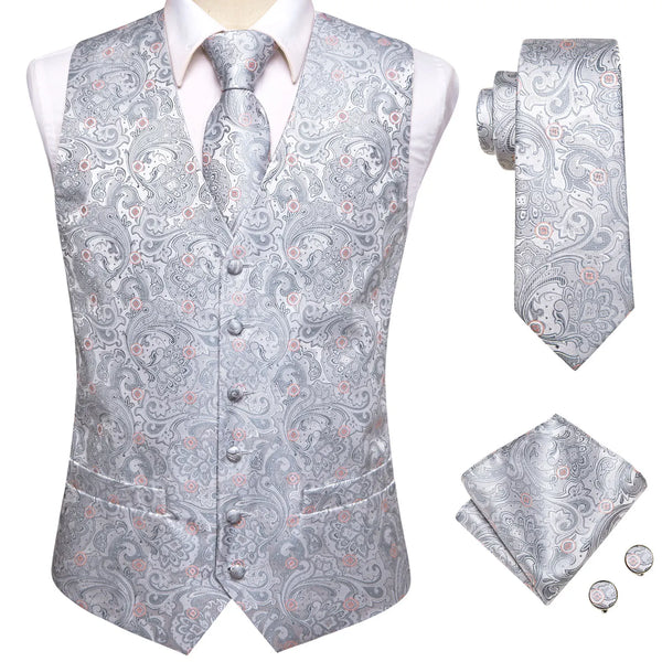Elegant Paisley Silk Waistcoat & Tie Set - White Waistcoat Luxurious Weddings