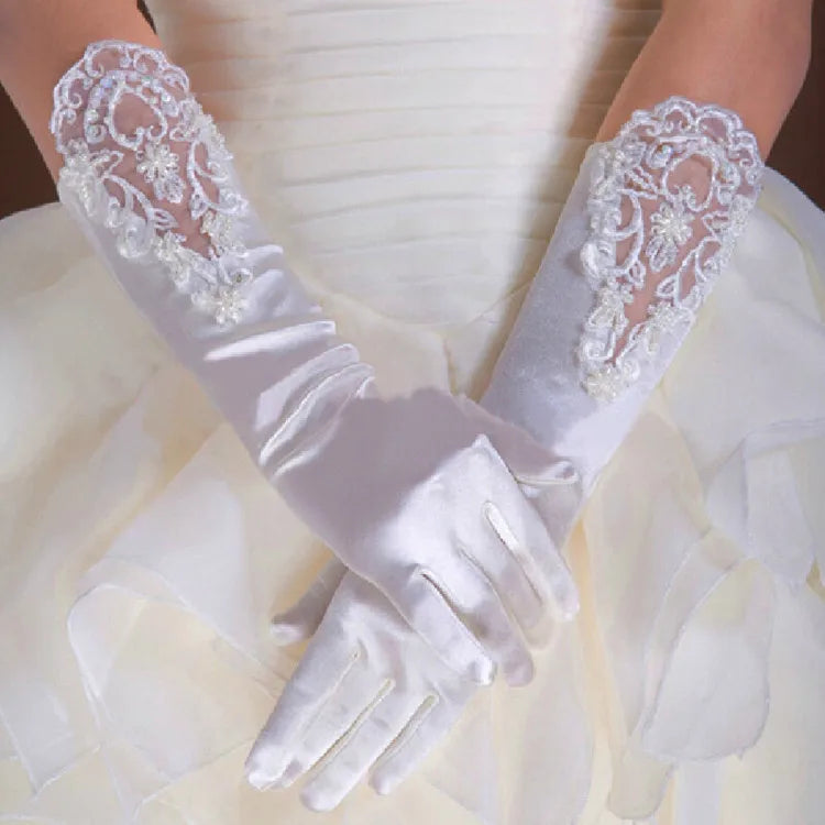 Elegant Lace Satin Bridal Gloves gloves Luxurious Weddings