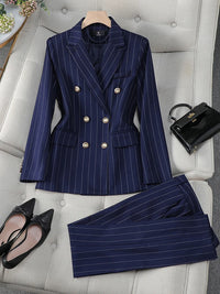 Autumn Winter Ladies Pin Stripe Pant Suit Suit Set Luxurious Weddings