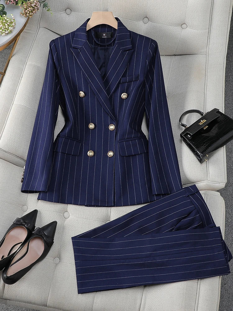 Autumn Winter Ladies Pin Stripe Pant Suit Suit Set Luxurious Weddings