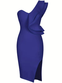 Elegant Blue Bandage Dress - Sexy Backless Midi Party Dress Candy Cane Lane