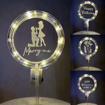 LED Happy Birthday Cake Topper Rose Cake Topper Luxurious Weddings