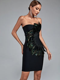 Green Lace Feather Bandage Dress Luxurious Weddings