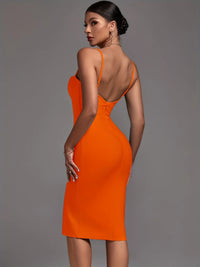 Sexy Orange Bandage Dress Bodycon Spaghetti Strap Party Club Outfits Dresses Luxurious Weddings