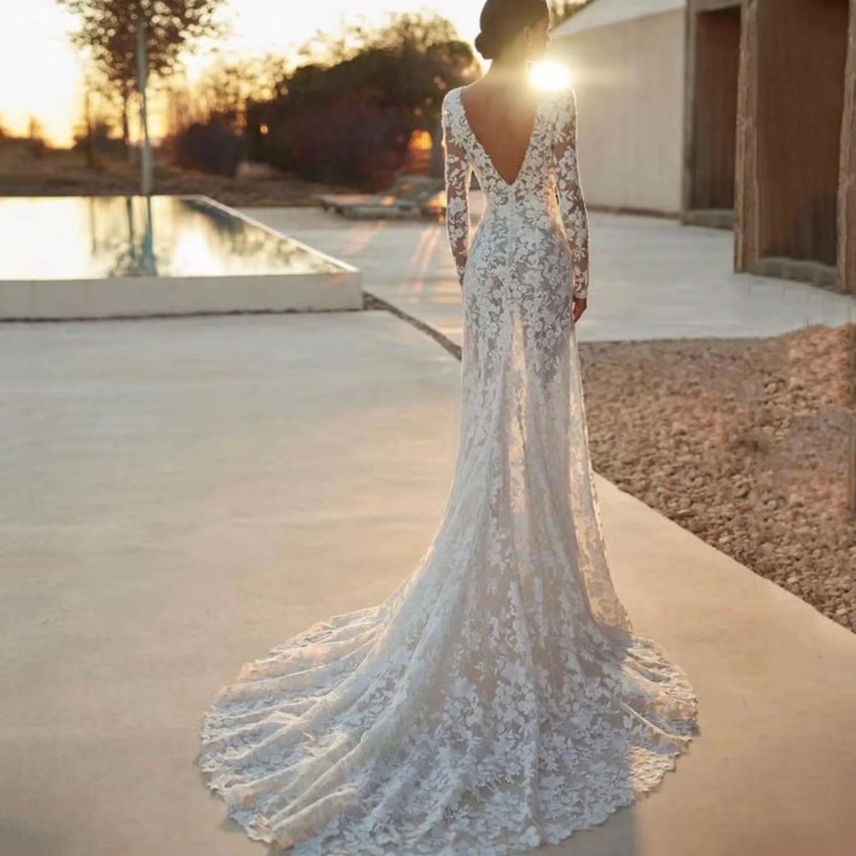 Lace Boho Wedding Dresses Mermaid Illusion Bridal Dress Wedding Dress Luxurious Weddings