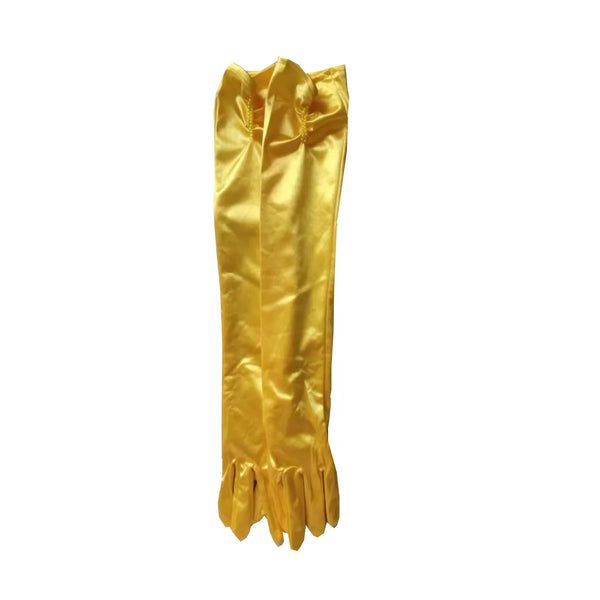 a pair of yellow gloves on a white background