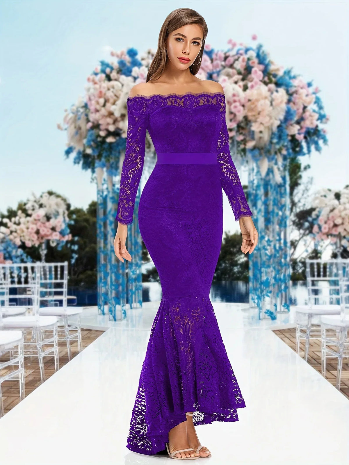 Purple Bodycon Lace Frill Maxi Evening Dress Dresses Luxurious Weddings