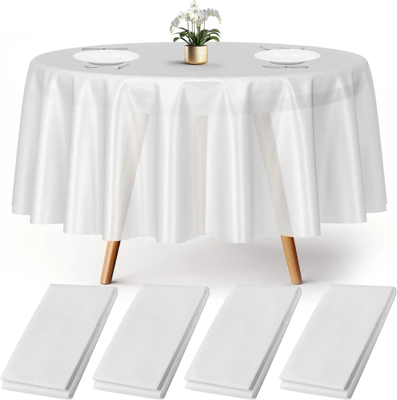 White Round Satin Tablecloths Tablecloth Luxurious Weddings