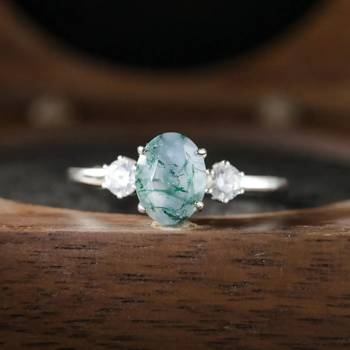 Antique Moss Agate 925 Silver Engagement Ring Jewelry Luxurious Weddings