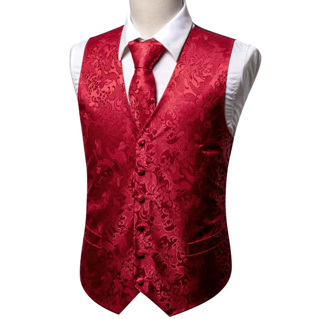 Men’s Luxury Silk Waistcoat Set | Red Luxurious Weddings