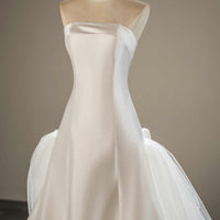 Glossy Satin Boat Neck Wedding Dress Mermaid Gown Luxurious Weddings