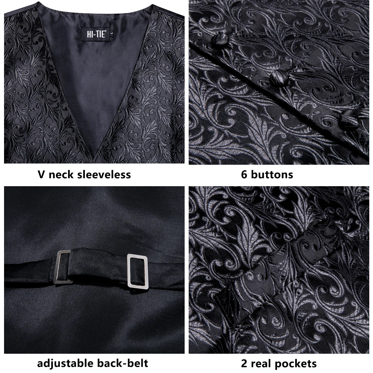 Elegant Black Silk Waistcoat & Tie Set - Black Waistcoats Luxurious Weddings