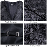 Elegant Black Silk Waistcoat & Tie Set - Black Waistcoats Luxurious Weddings