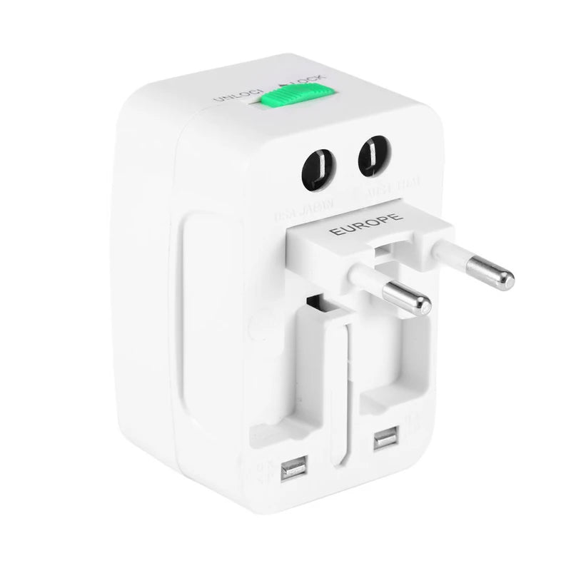 a white wall charger with two plugs