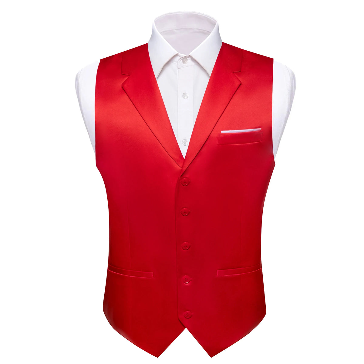 a red vest and white shirt on a mannequin