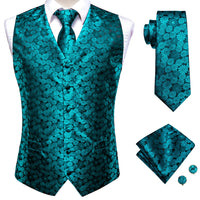Elegant Paisley Silk Waistcoat & Tie Set - Green Waistcoat Luxurious Weddings