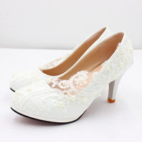 Perfectly Elegant White Lace Wedding Shoes - 4 Heel Heights Available! Luxurious Weddings