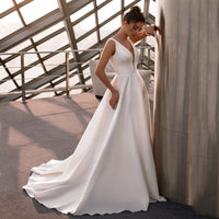 Satin A Line Criss-Cross Wedding Dress Wedding Dress Luxurious Weddings