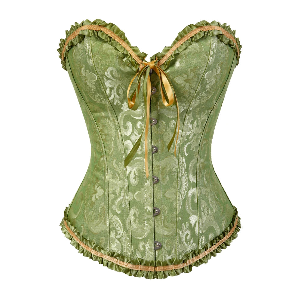a close up of a green corset on a white background
