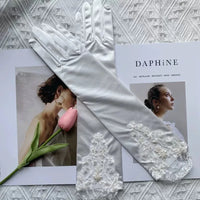 Elegant Lace Satin Bridal Gloves gloves Luxurious Weddings