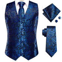Elegant Black Silk Waistcoat & Tie Set - Royal Blue Waistcoat Luxurious Weddings