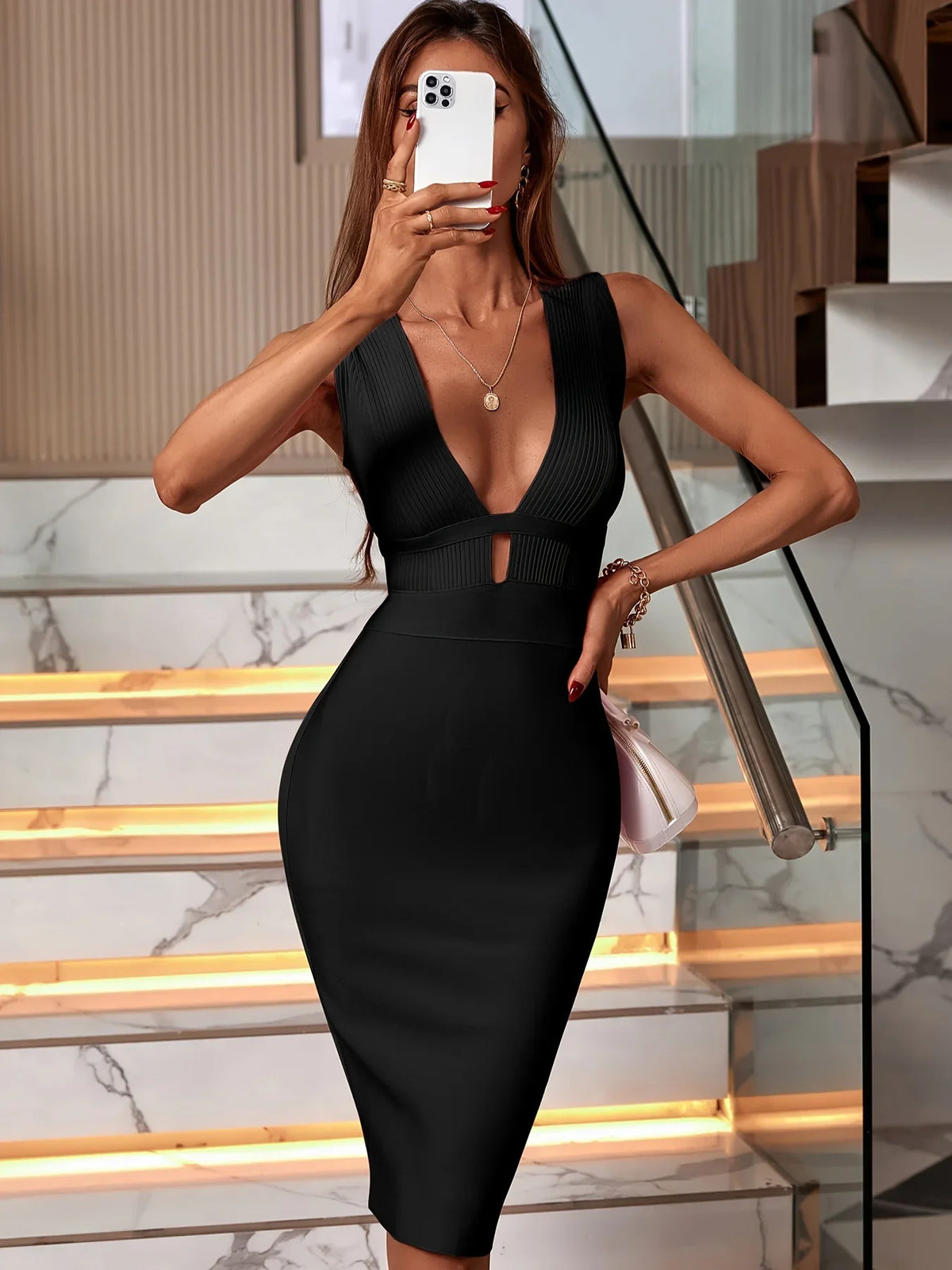 Elegant Black Bandage Maxi Party Dress Candy Cane Lane