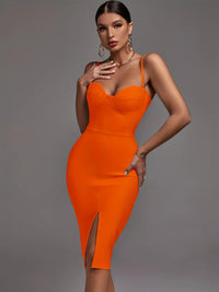 Sexy Orange Bandage Dress Bodycon Spaghetti Strap Party Club Outfits Dresses Luxurious Weddings