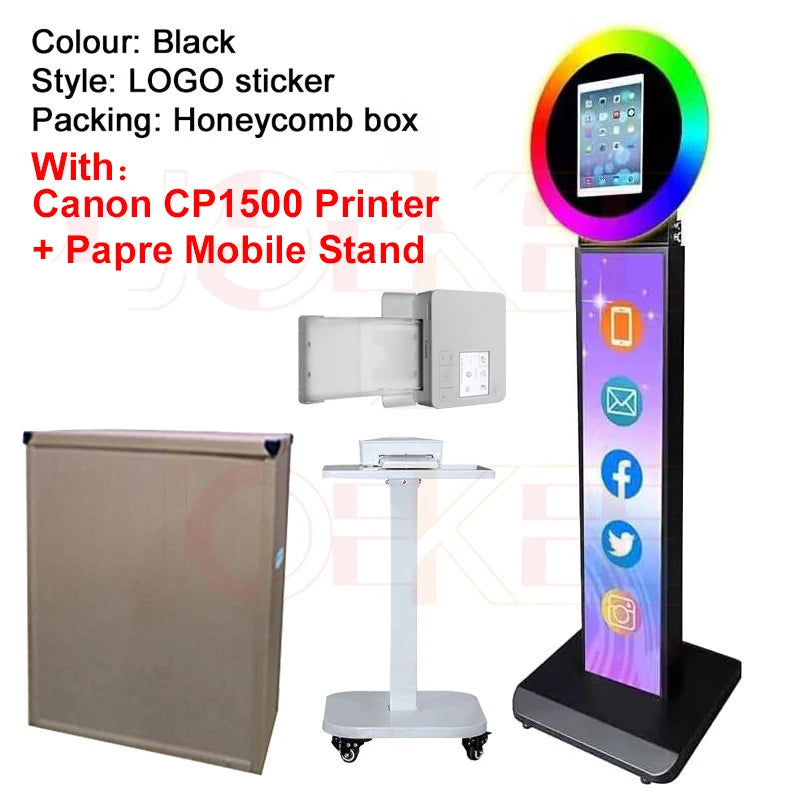 a display with a phone and a printer